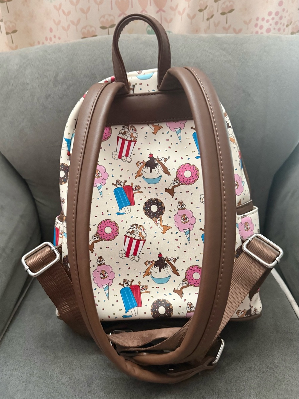 Disney Loungefly Cream Mini Backpack with Chip 'n' Dale Snack Print - Picture 2 of 6